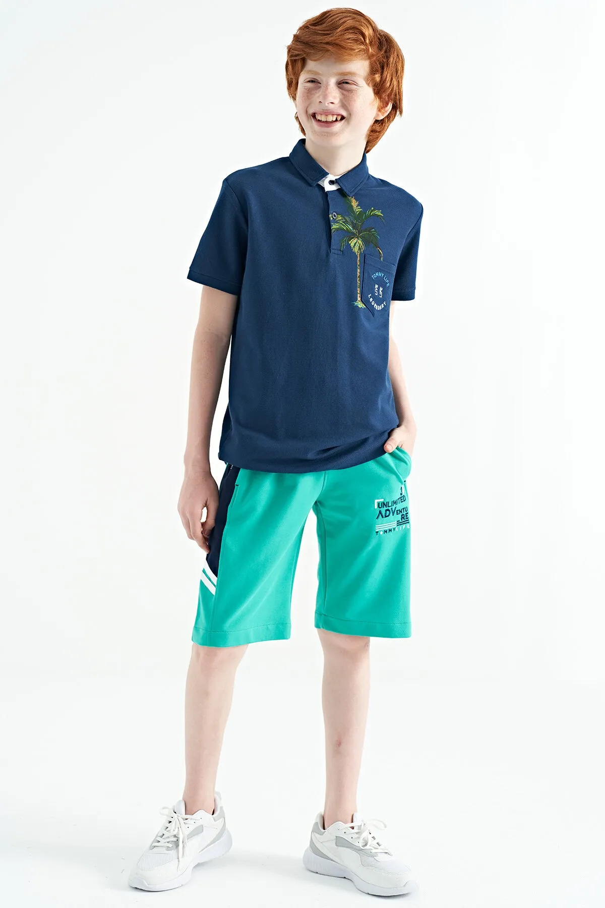 baskili cep detayli standart kalip polo yaka erkek çocuk t-shirt - 11144