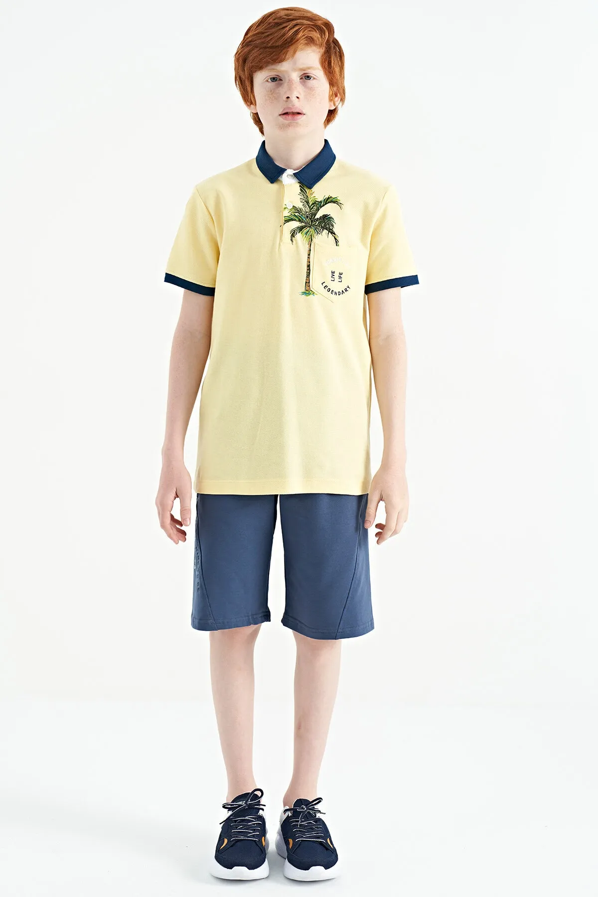 baskili cep detayli standart kalip polo yaka erkek çocuk t-shirt - 11144