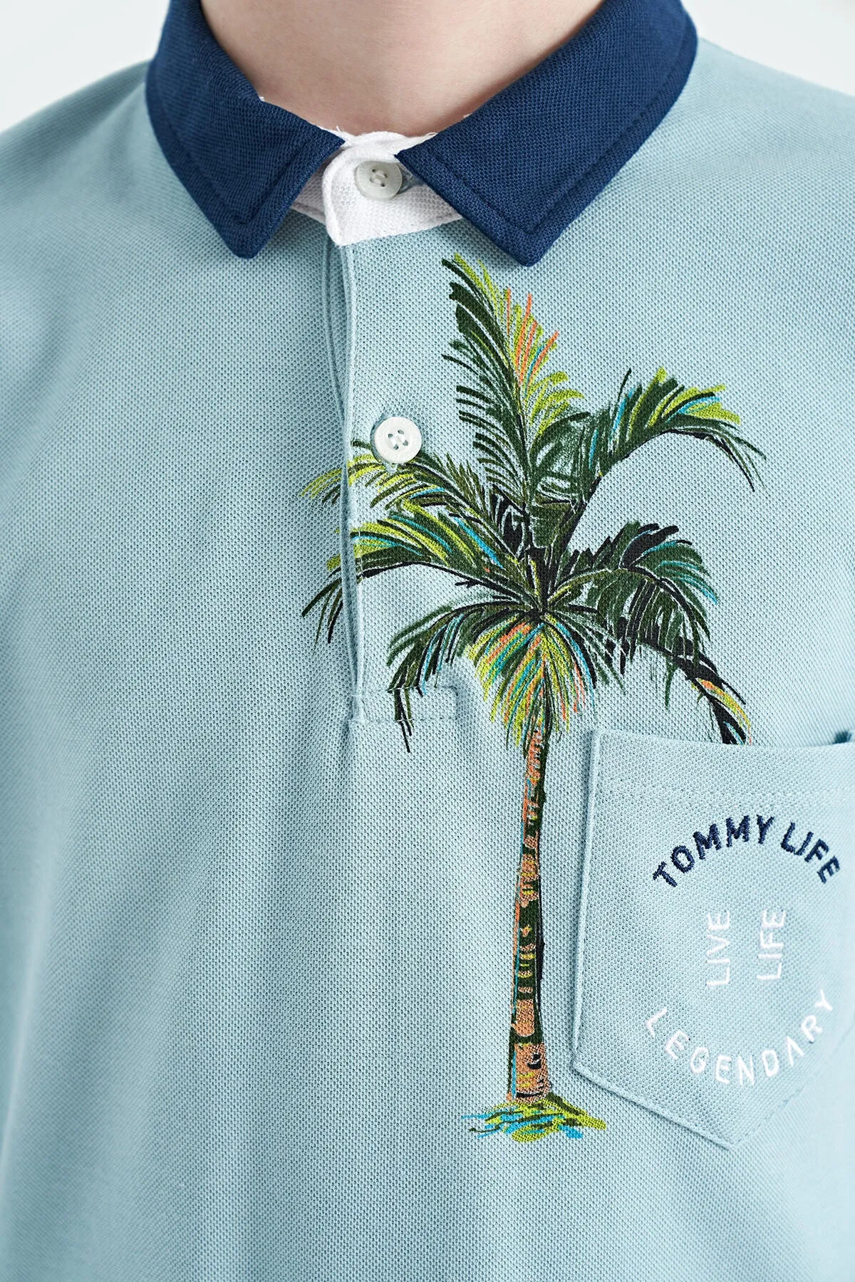 baskili cep detayli standart kalip polo yaka erkek çocuk t-shirt - 11144