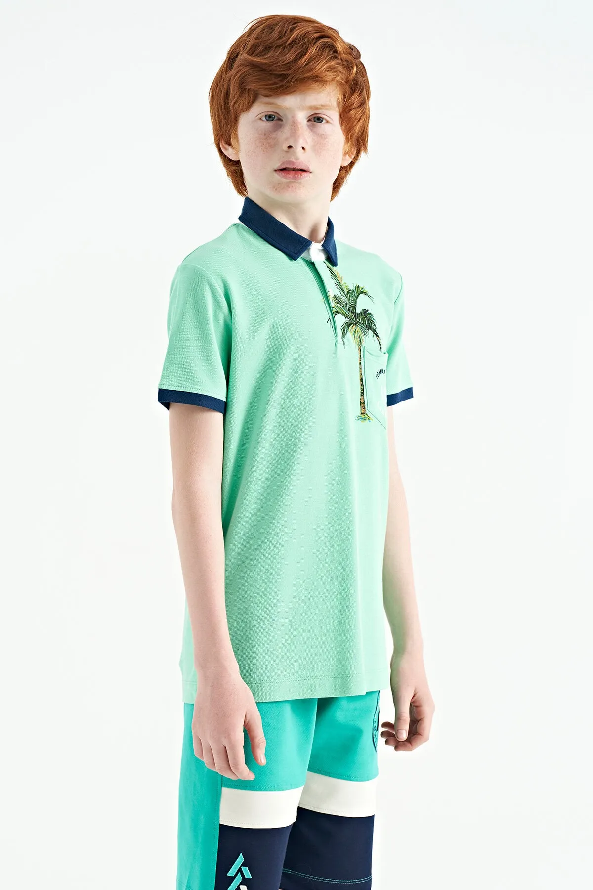 baskili cep detayli standart kalip polo yaka erkek çocuk t-shirt - 11144