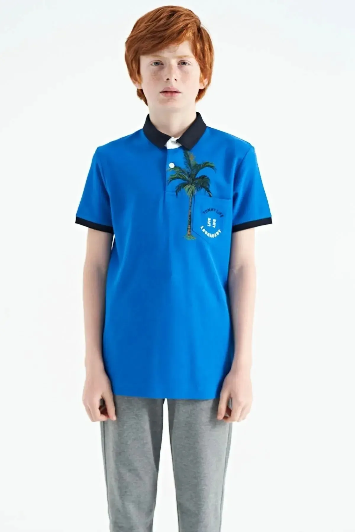 baskili cep detayli standart kalip polo yaka erkek çocuk t-shirt - 11144