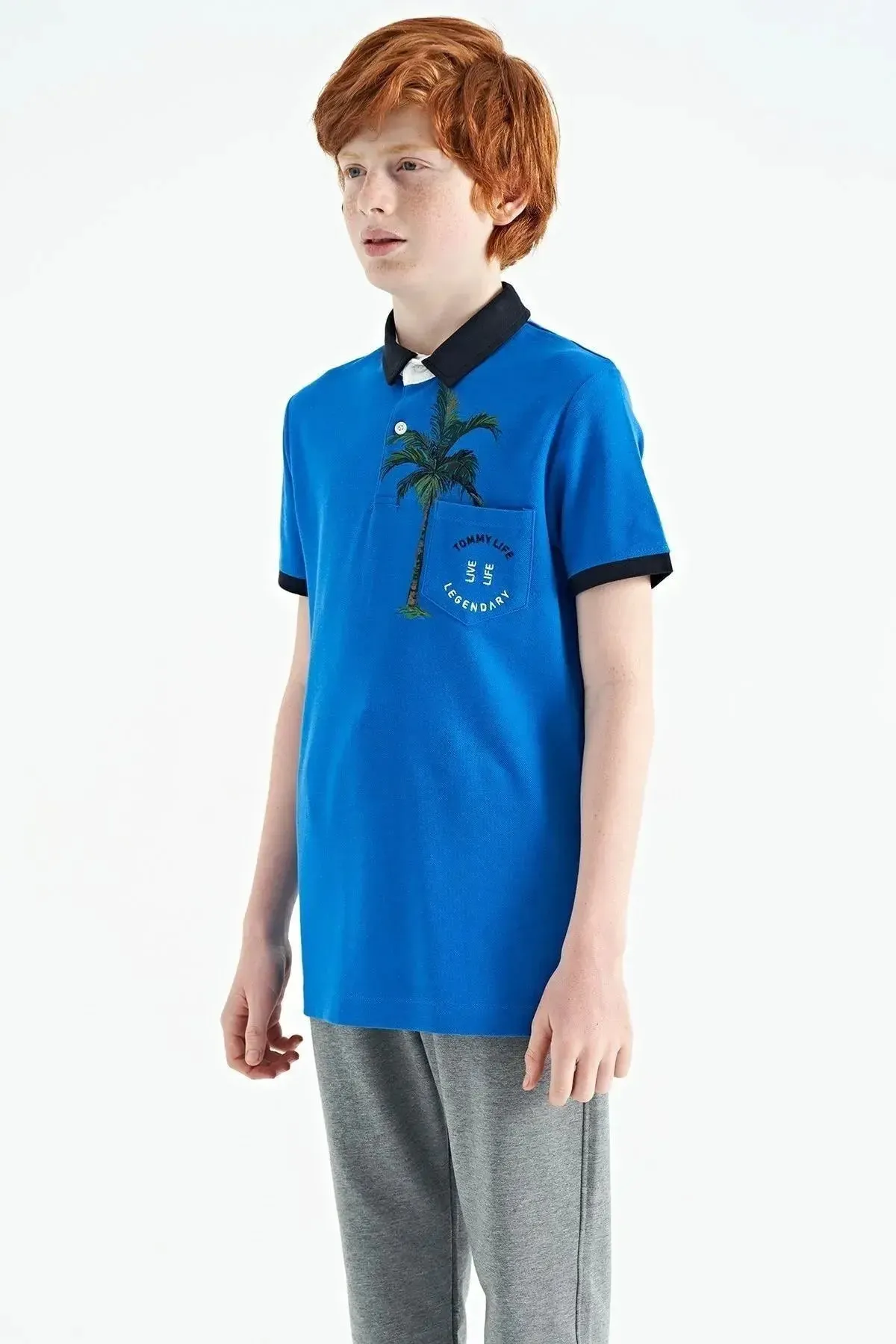 baskili cep detayli standart kalip polo yaka erkek çocuk t-shirt - 11144