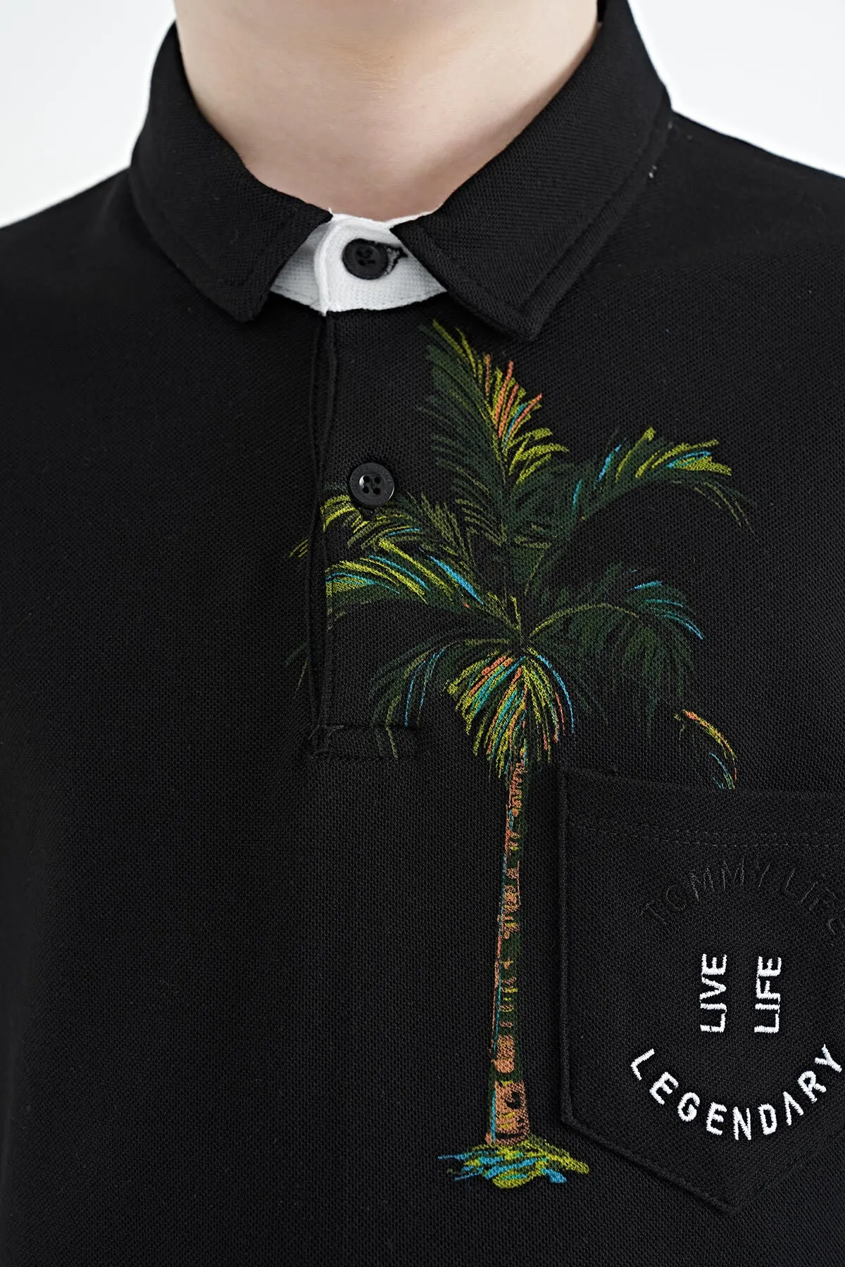 baskili cep detayli standart kalip polo yaka erkek çocuk t-shirt - 11144