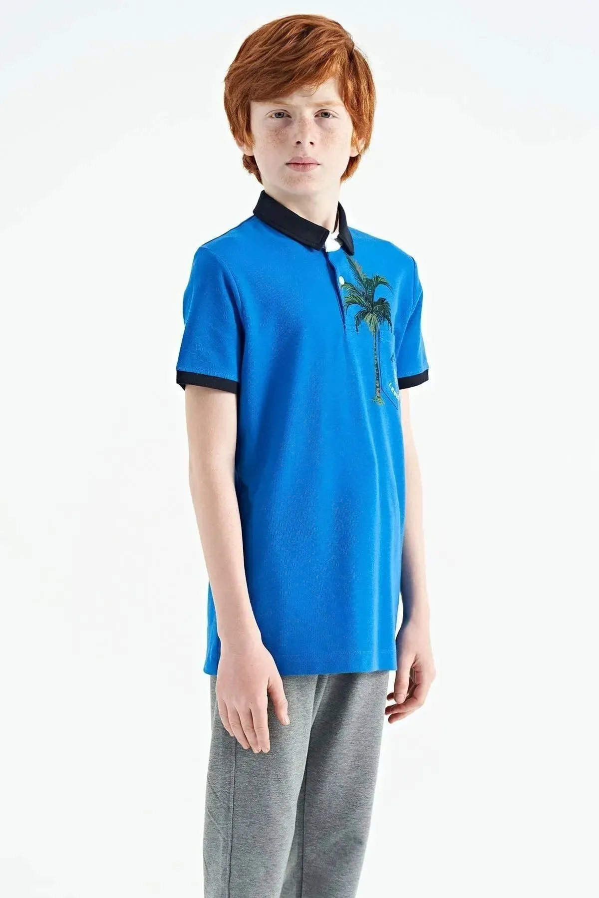baskili cep detayli standart kalip polo yaka erkek çocuk t-shirt - 11144