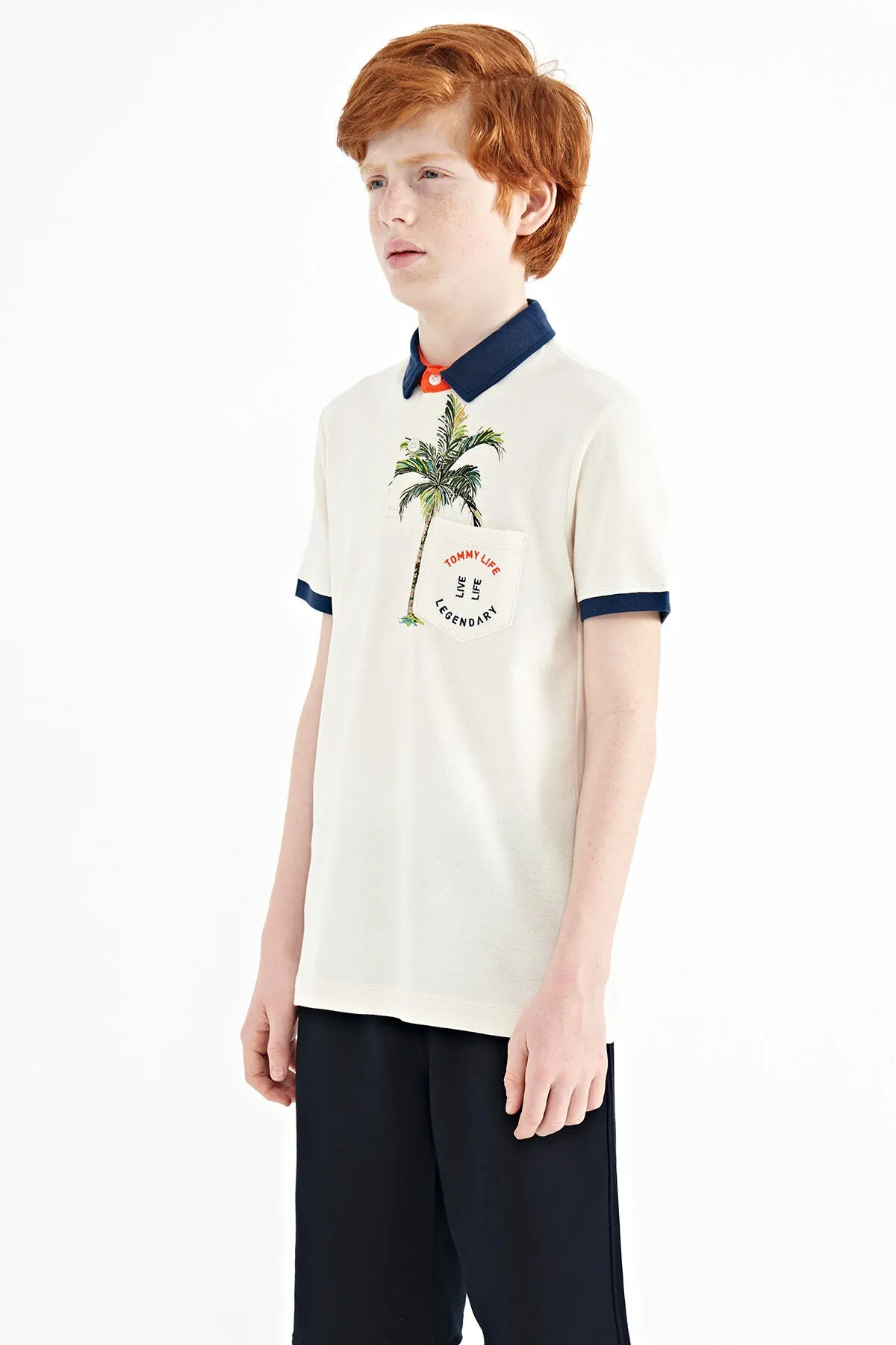 baskili cep detayli standart kalip polo yaka erkek çocuk t-shirt - 11144