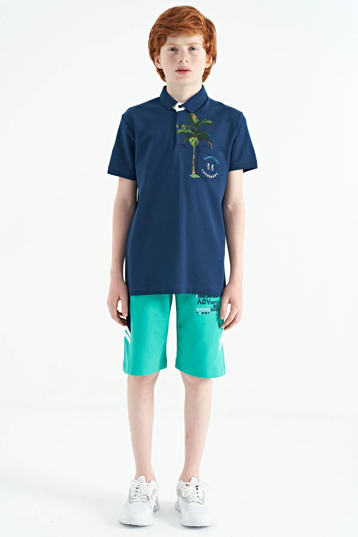 baskili cep detayli standart kalip polo yaka erkek çocuk t-shirt - 11144