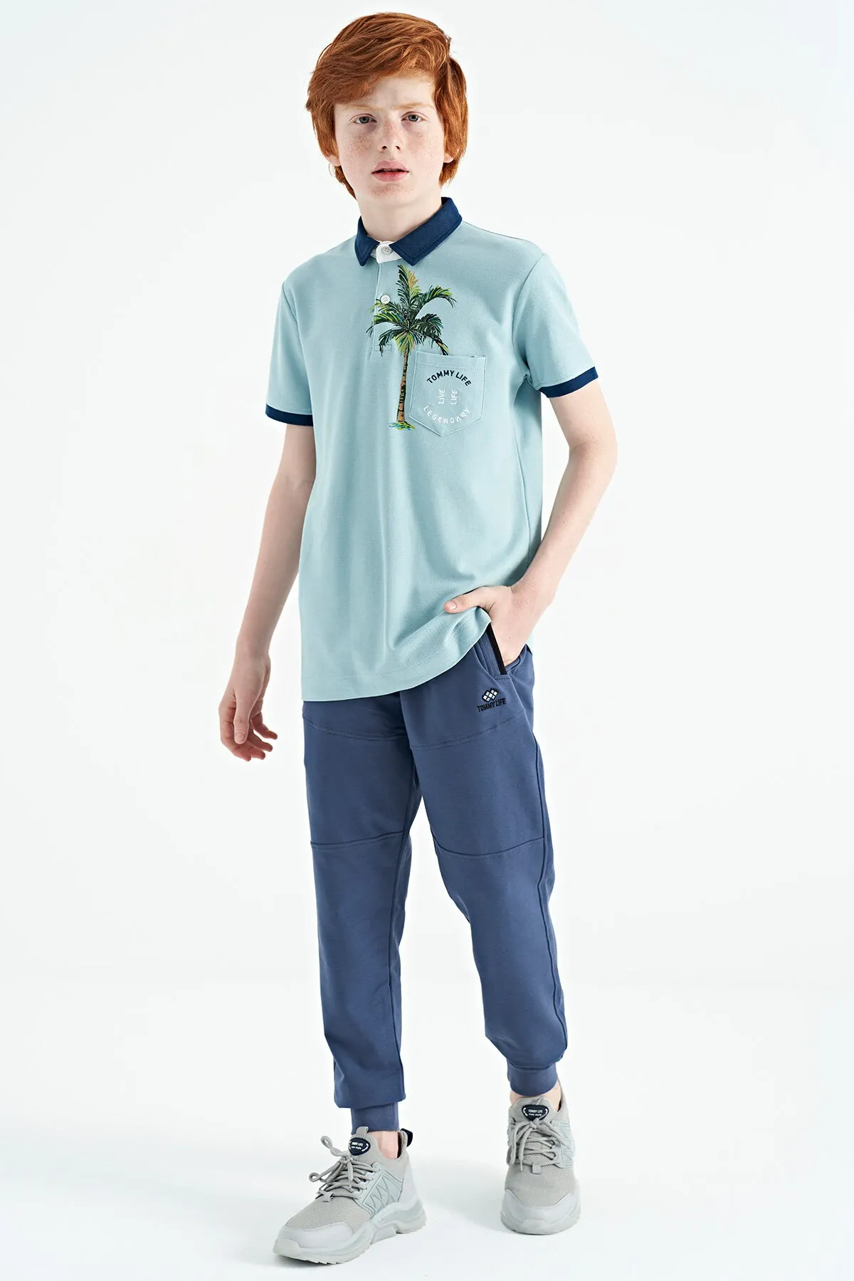 baskili cep detayli standart kalip polo yaka erkek çocuk t-shirt - 11144