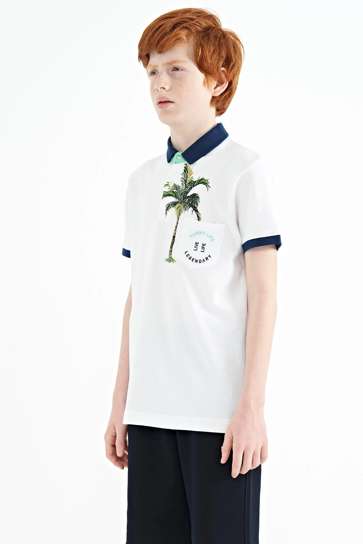 baskili cep detayli standart kalip polo yaka erkek çocuk t-shirt - 11144