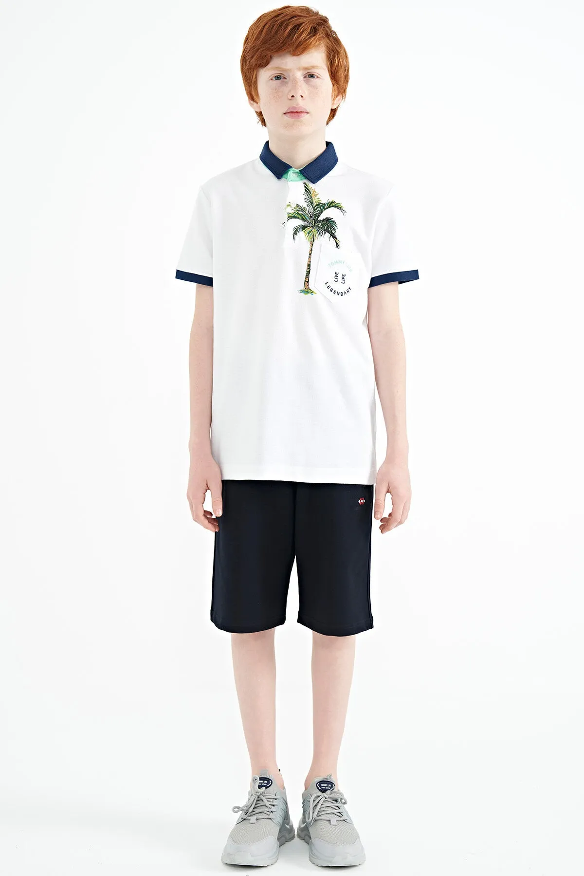baskili cep detayli standart kalip polo yaka erkek çocuk t-shirt - 11144