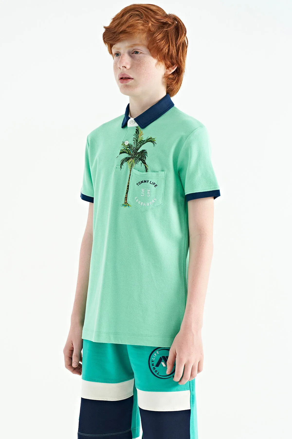 baskili cep detayli standart kalip polo yaka erkek çocuk t-shirt - 11144