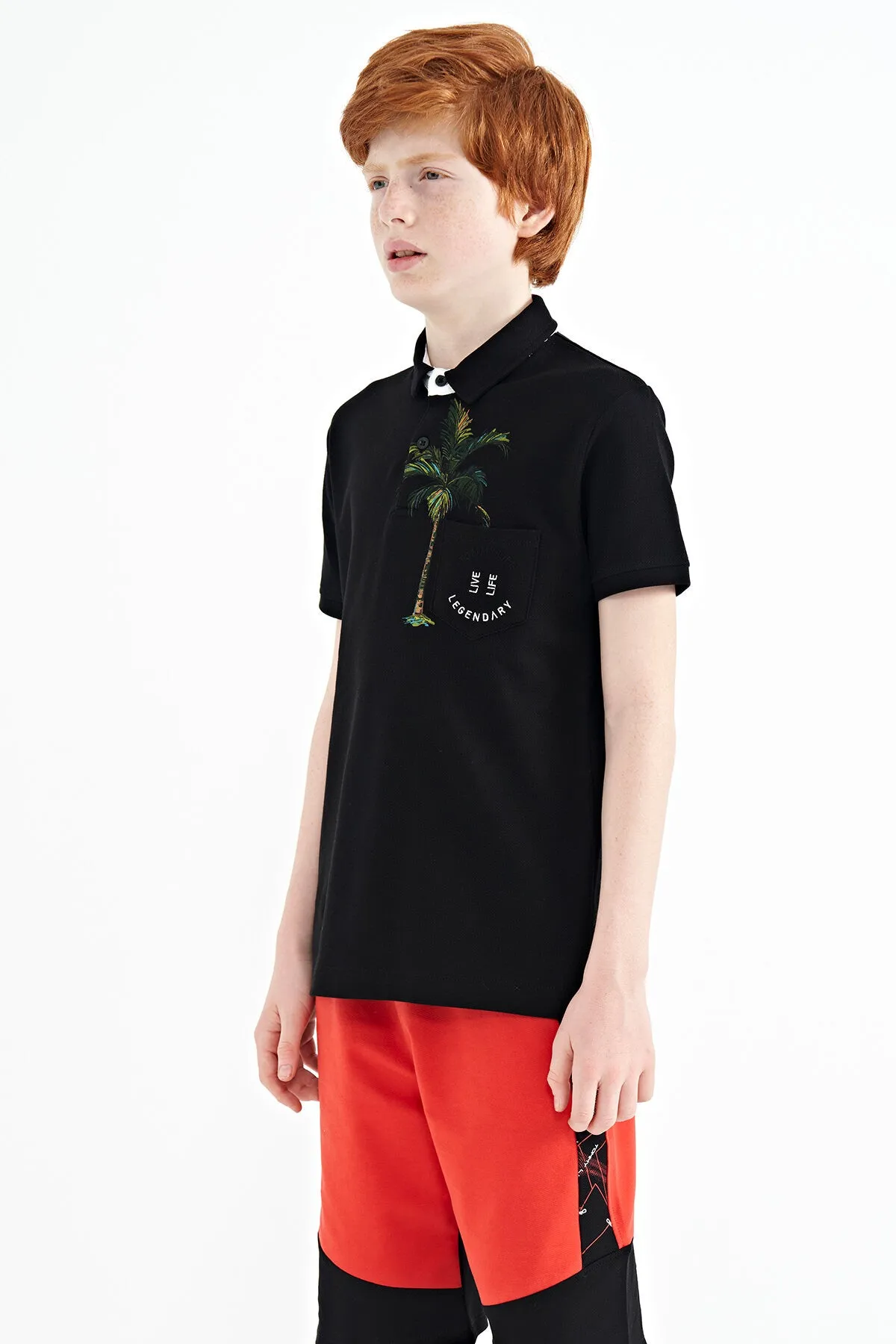 baskili cep detayli standart kalip polo yaka erkek çocuk t-shirt - 11144