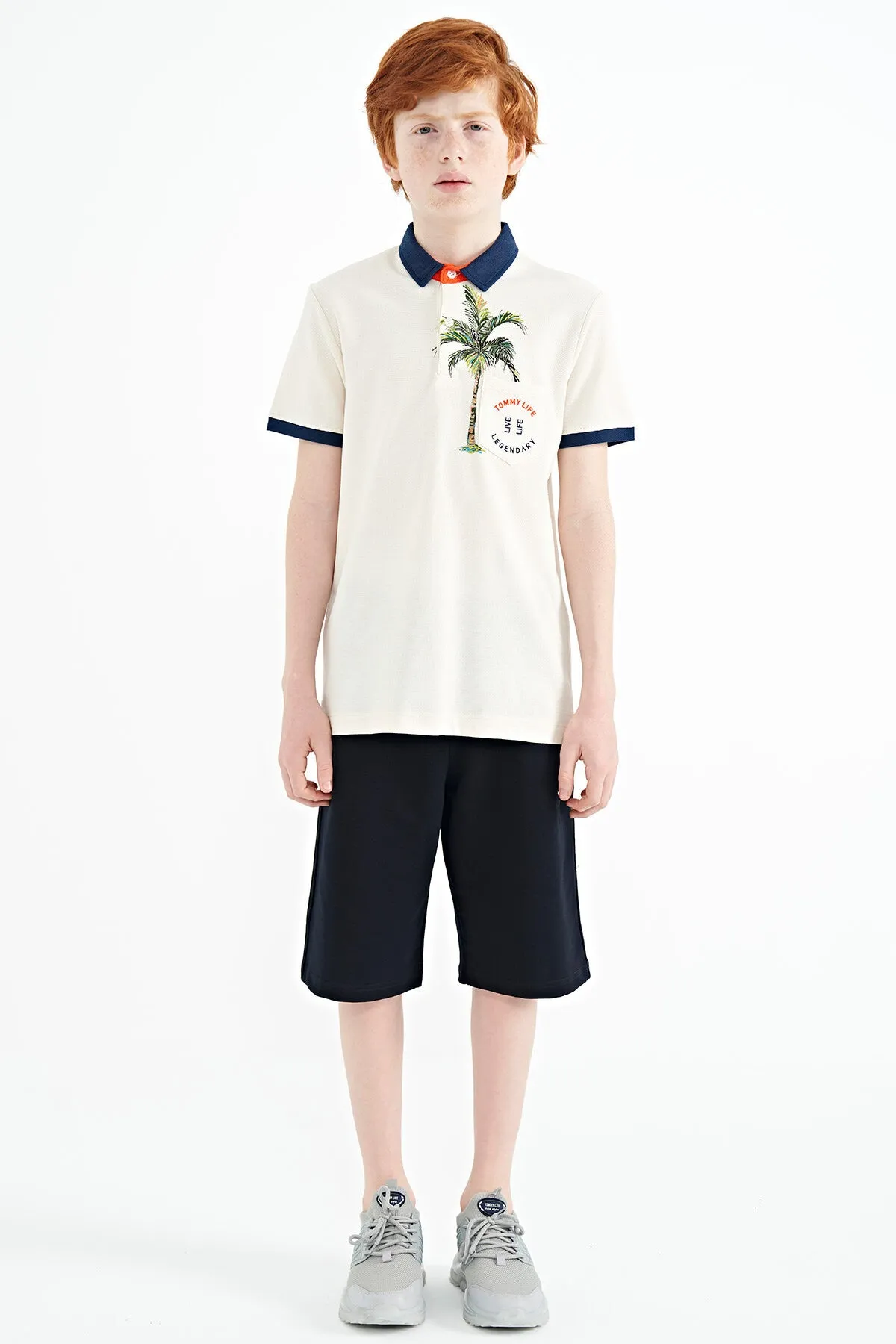 baskili cep detayli standart kalip polo yaka erkek çocuk t-shirt - 11144