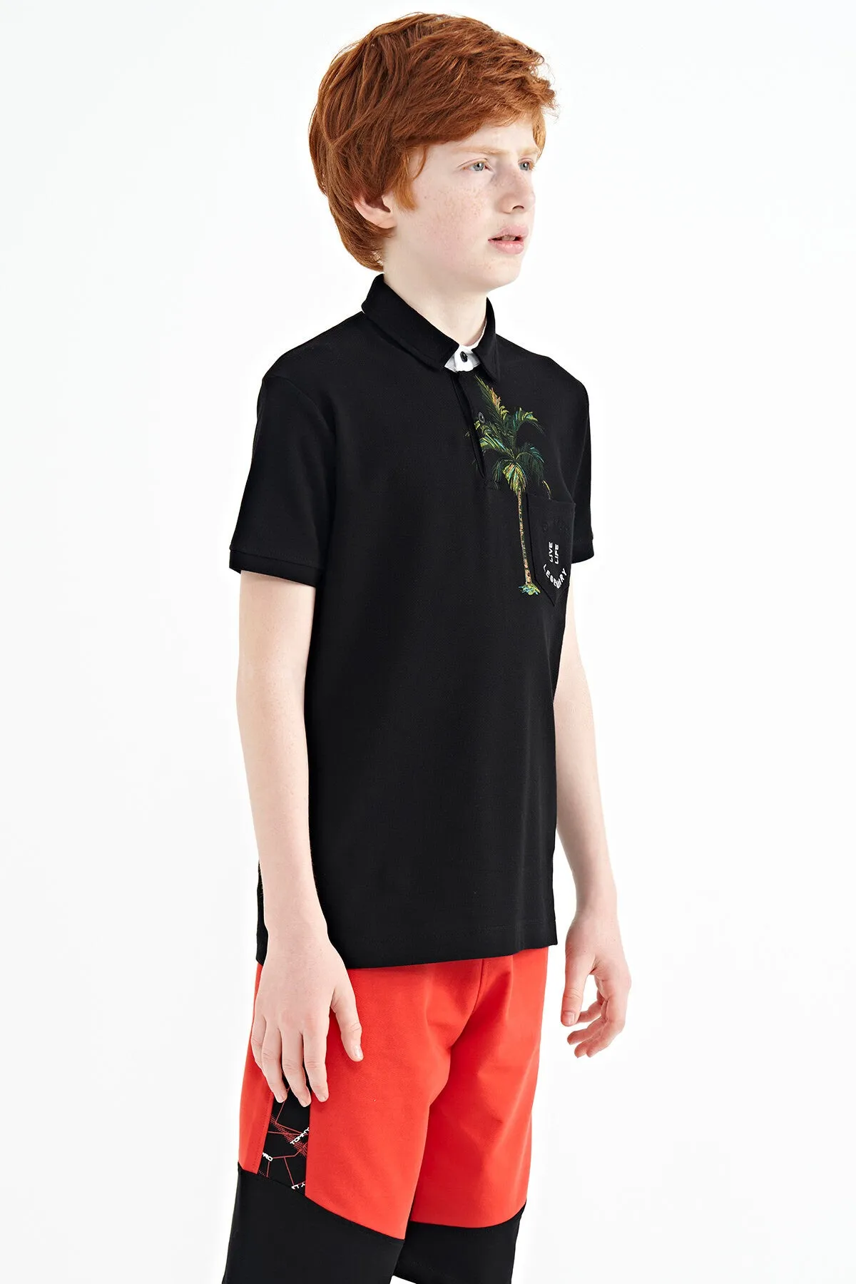 baskili cep detayli standart kalip polo yaka erkek çocuk t-shirt - 11144