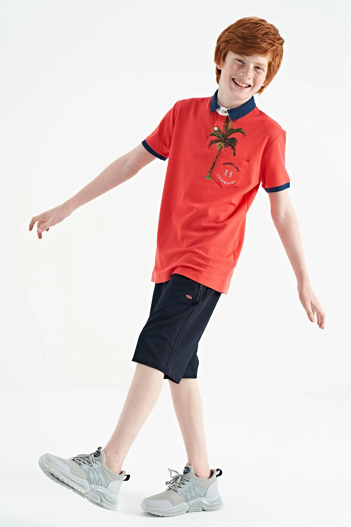 baskili cep detayli standart kalip polo yaka erkek çocuk t-shirt - 11144