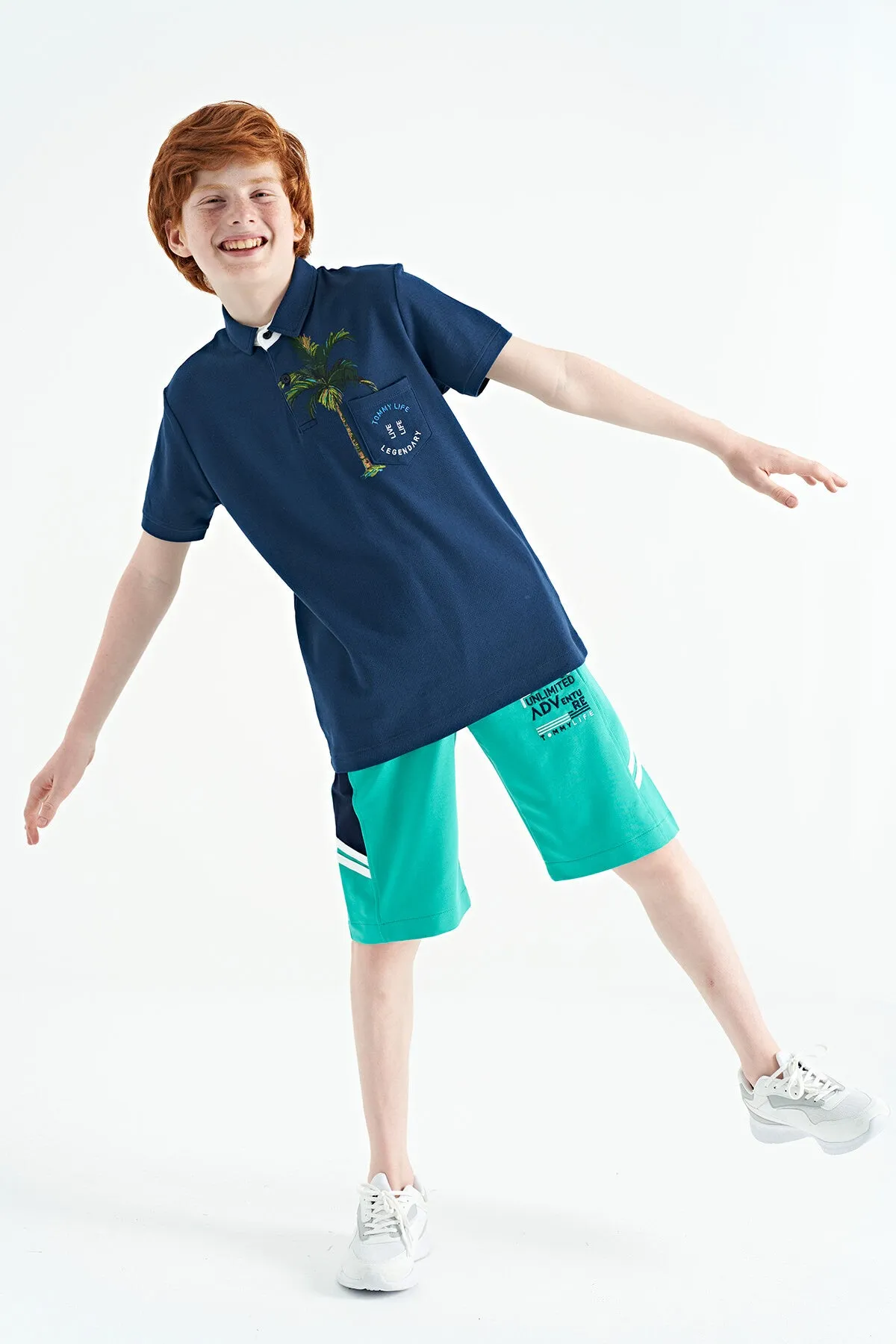 baskili cep detayli standart kalip polo yaka erkek çocuk t-shirt - 11144