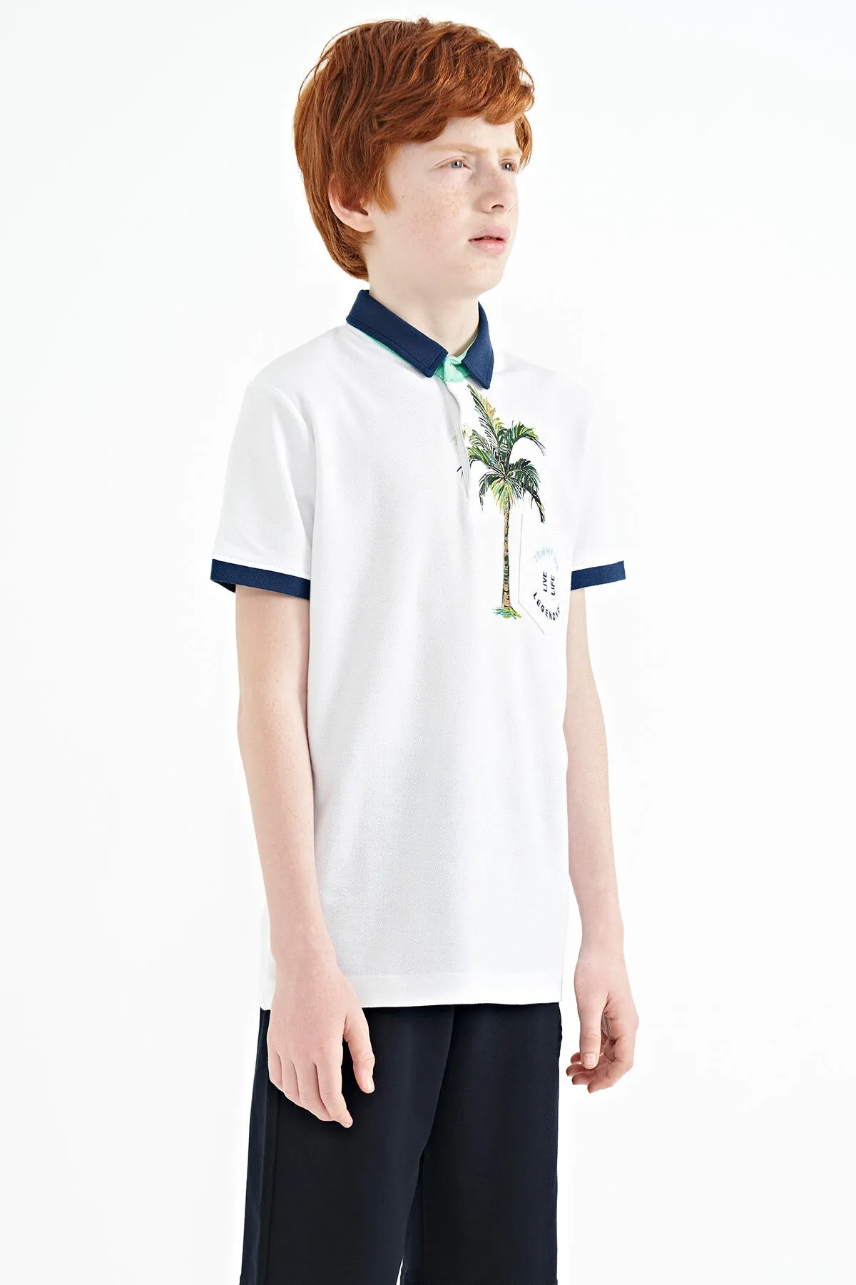 baskili cep detayli standart kalip polo yaka erkek çocuk t-shirt - 11144