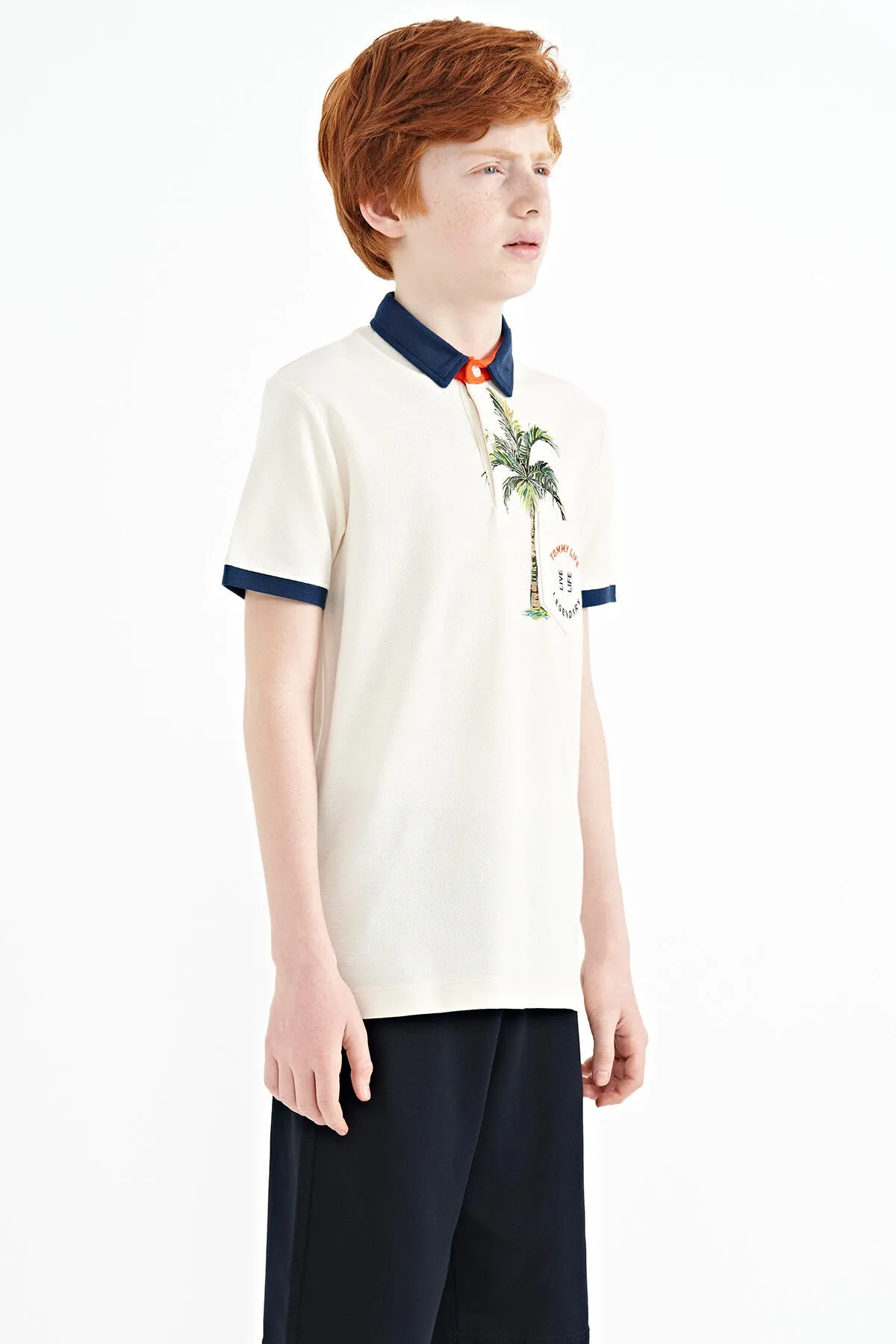 baskili cep detayli standart kalip polo yaka erkek çocuk t-shirt - 11144