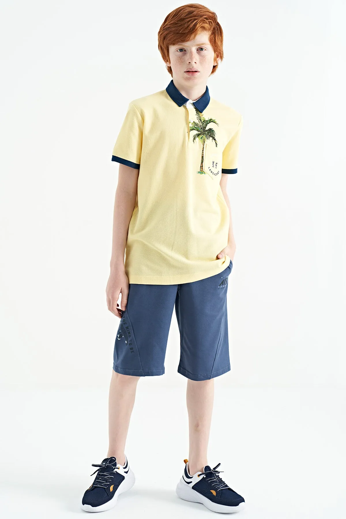 baskili cep detayli standart kalip polo yaka erkek çocuk t-shirt - 11144