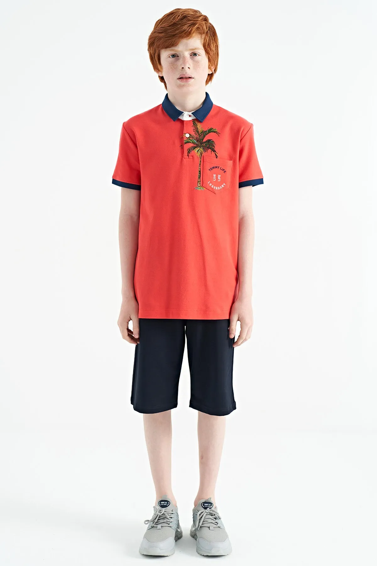 baskili cep detayli standart kalip polo yaka erkek çocuk t-shirt - 11144