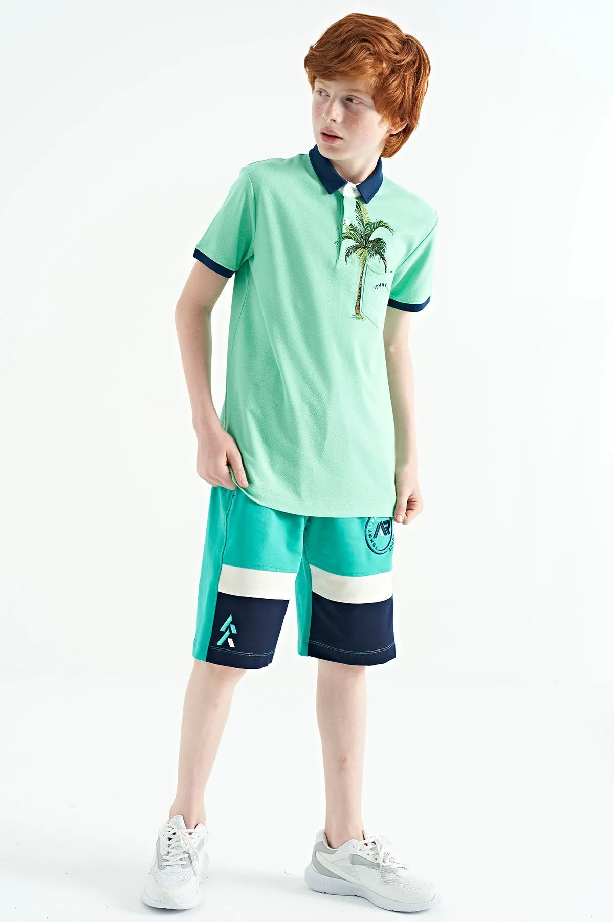 baskili cep detayli standart kalip polo yaka erkek çocuk t-shirt - 11144