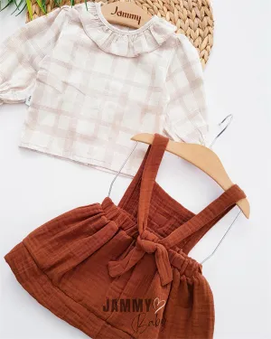 bella muslin dress & shirt set-brown