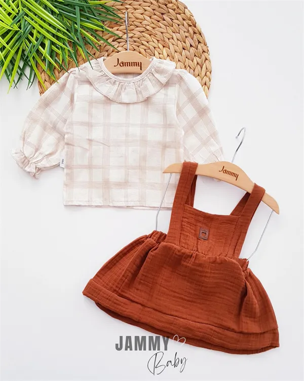 bella muslin dress & shirt set-brown