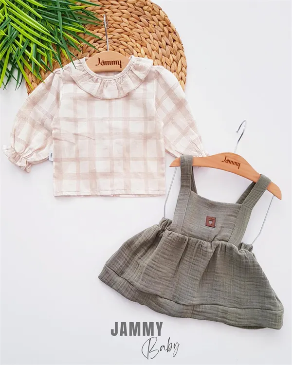 bella muslin dress & shirt set-brown