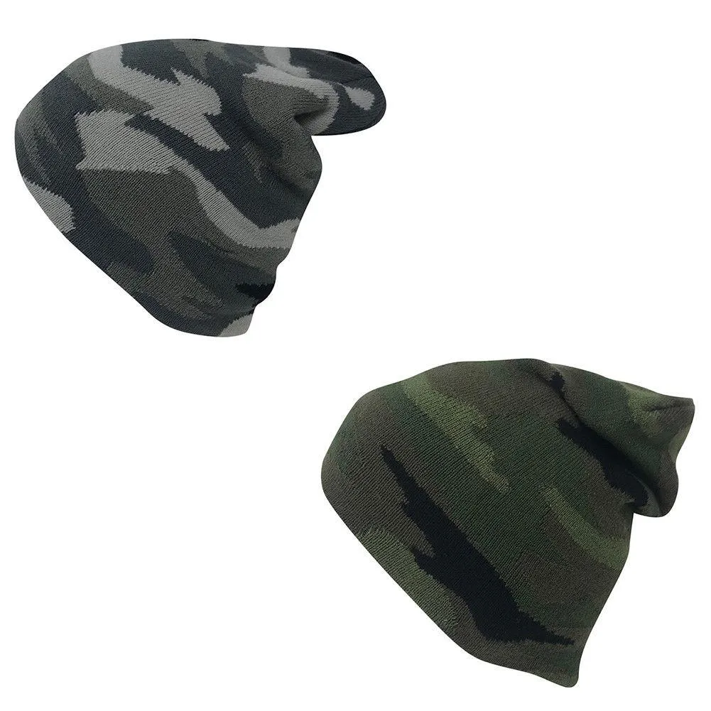 Casaba Double Layer Winter Beanies Camouflage Toboggan Caps Hats Men Women