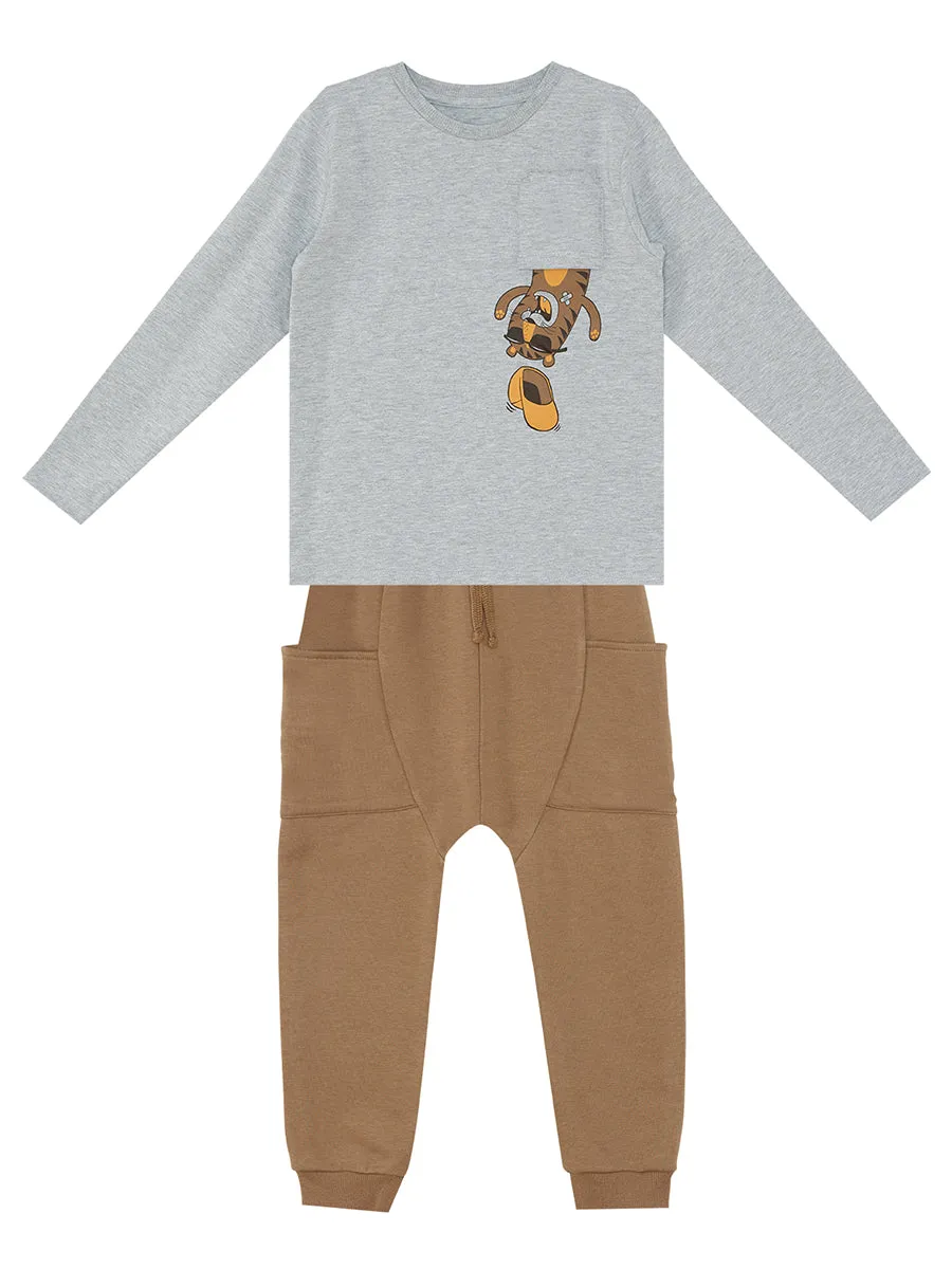 cepte kaplan erkek çocuk t-shirt pantolon takim