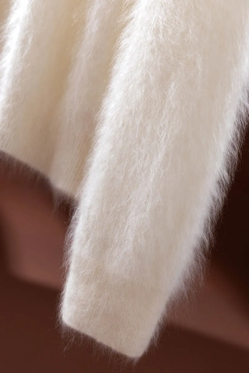 Classic Brushed Cashmere Crewneck Button Front Cardigan
