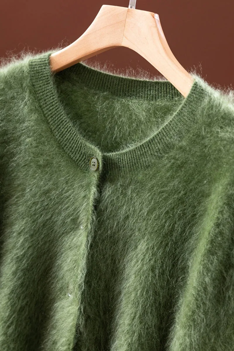 Classic Brushed Cashmere Crewneck Button Front Cardigan