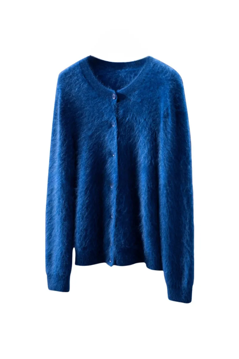 Classic Brushed Cashmere Crewneck Button Front Cardigan