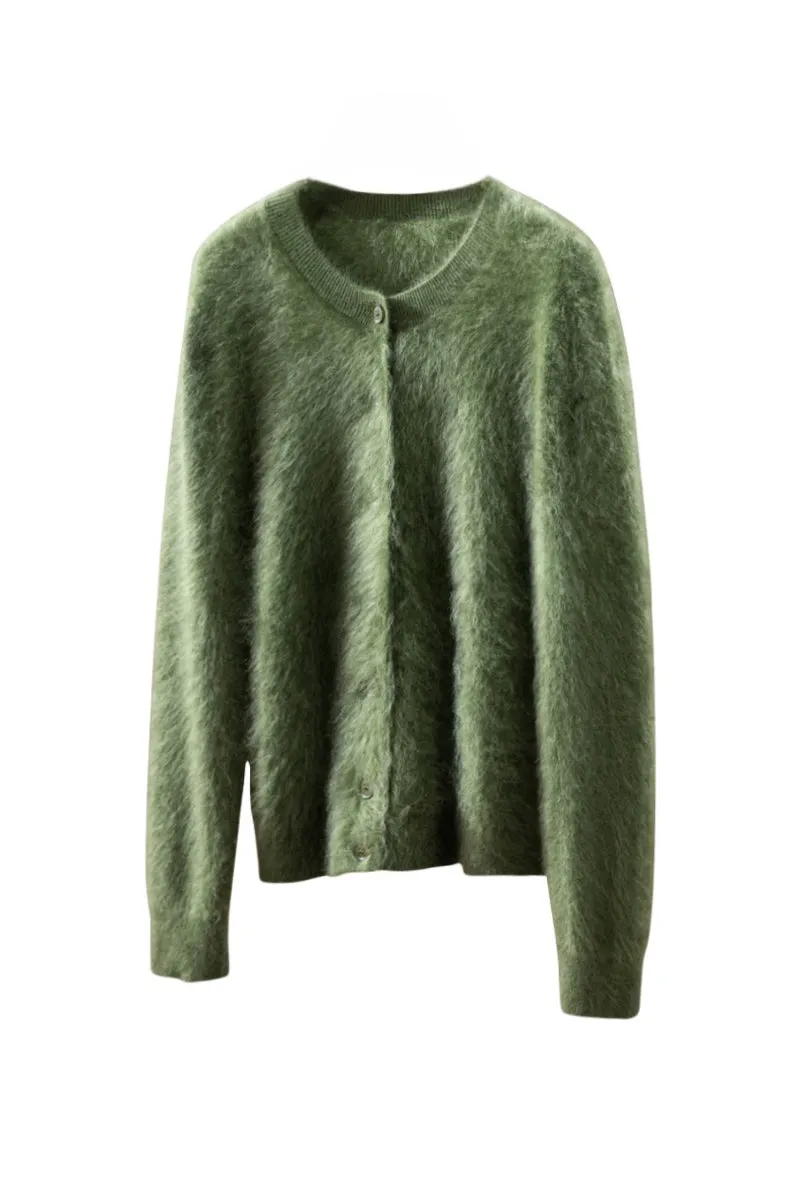 Classic Brushed Cashmere Crewneck Button Front Cardigan