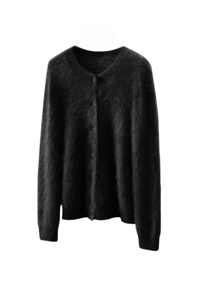Classic Brushed Cashmere Crewneck Button Front Cardigan