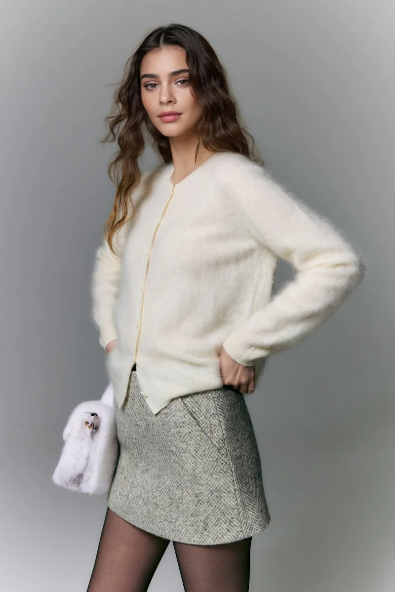 Classic Brushed Cashmere Crewneck Button Front Cardigan
