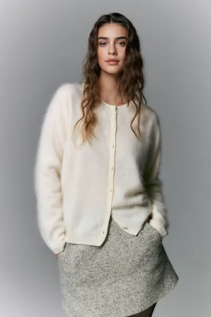 Classic Brushed Cashmere Crewneck Button Front Cardigan