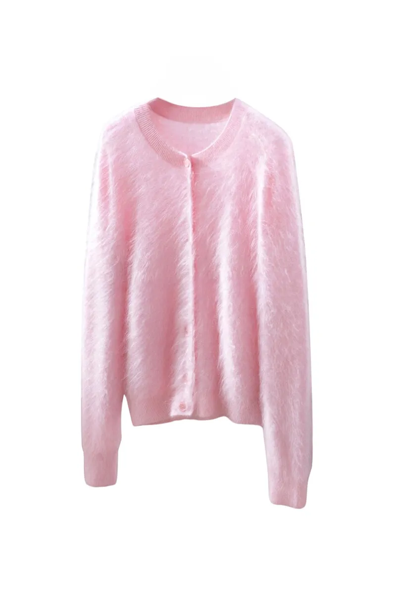 Classic Brushed Cashmere Crewneck Button Front Cardigan