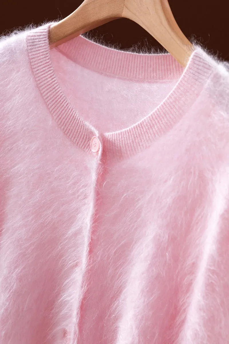 Classic Brushed Cashmere Crewneck Button Front Cardigan
