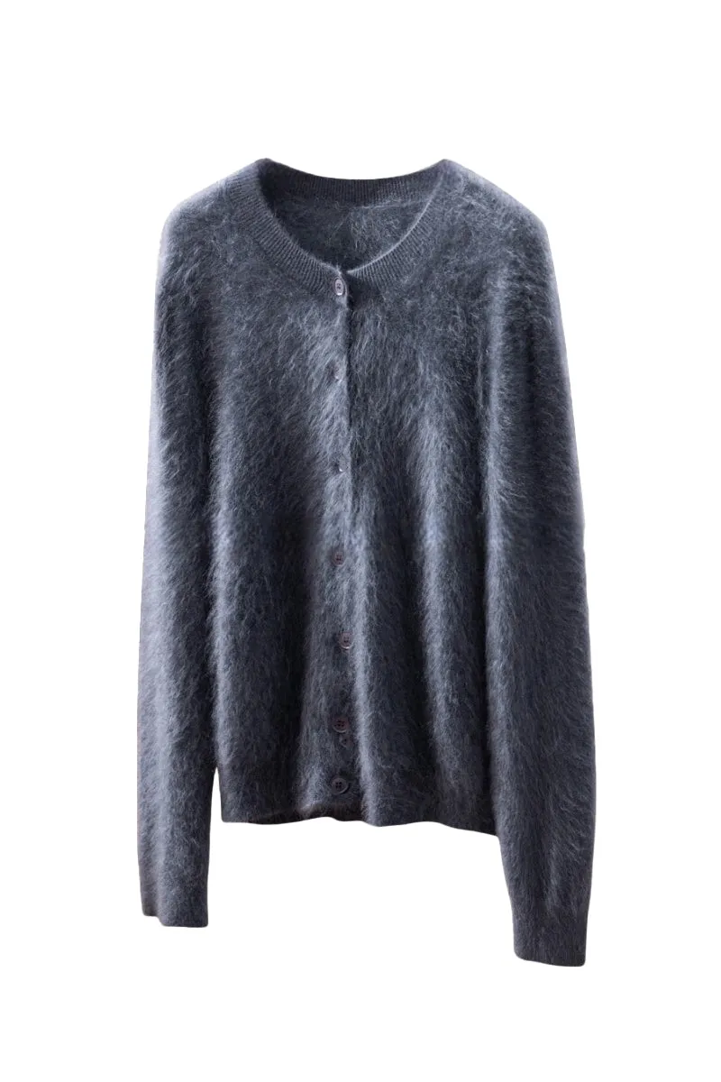 Classic Brushed Cashmere Crewneck Button Front Cardigan