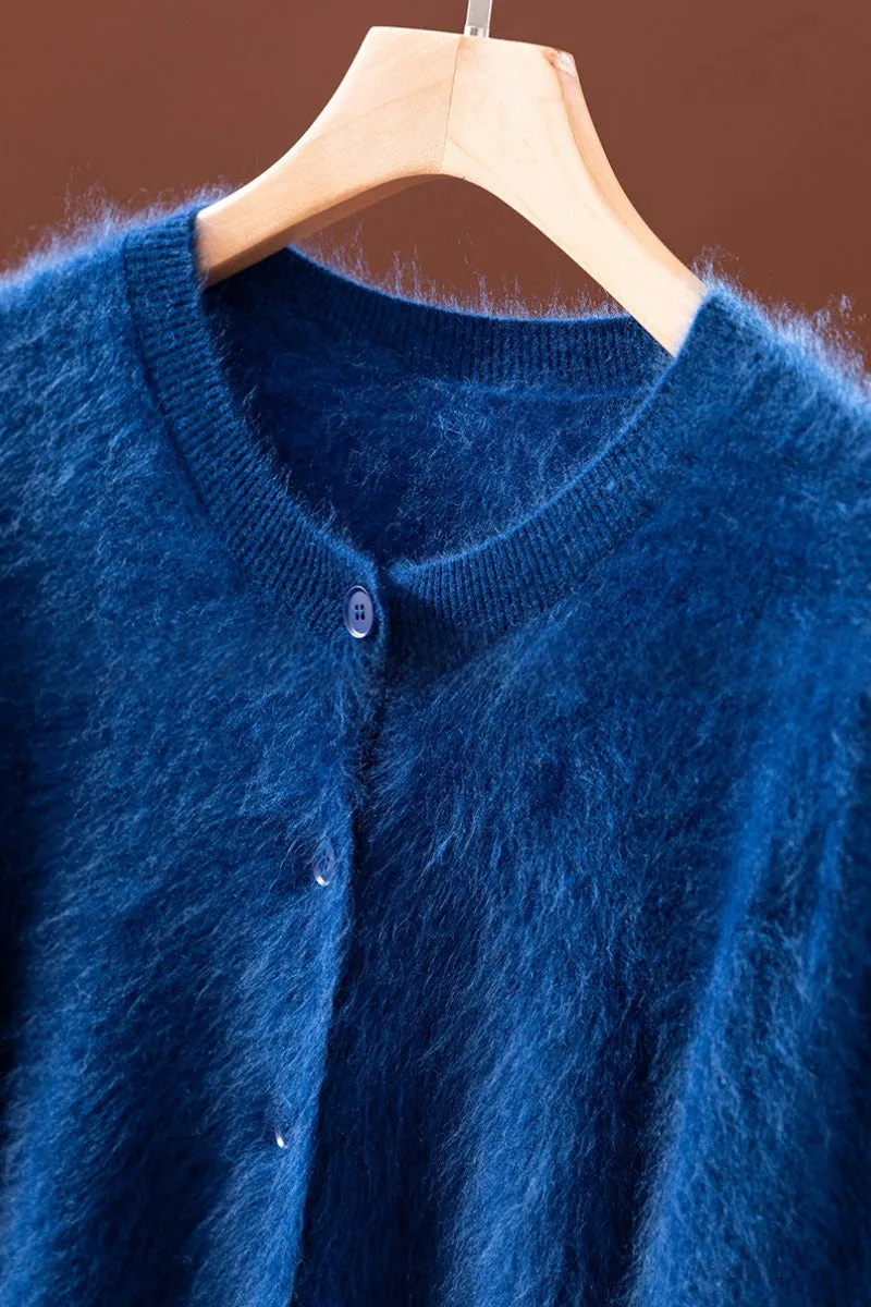 Classic Brushed Cashmere Crewneck Button Front Cardigan