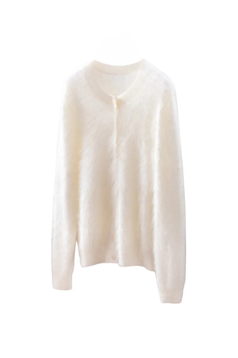 Classic Brushed Cashmere Crewneck Button Front Cardigan