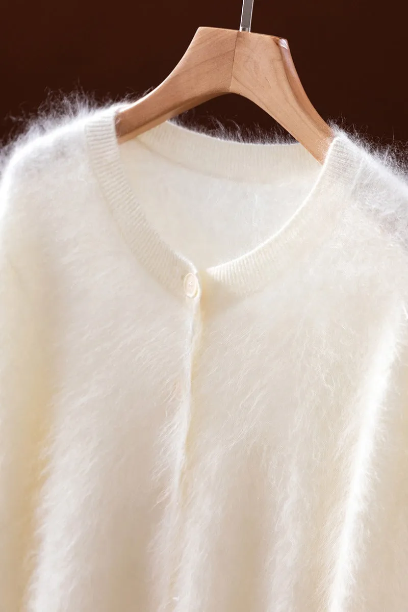 Classic Brushed Cashmere Crewneck Button Front Cardigan