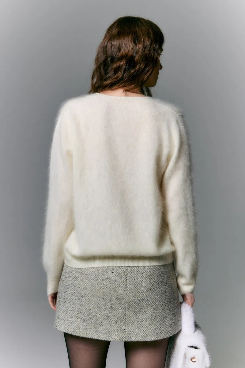 Classic Brushed Cashmere Crewneck Button Front Cardigan