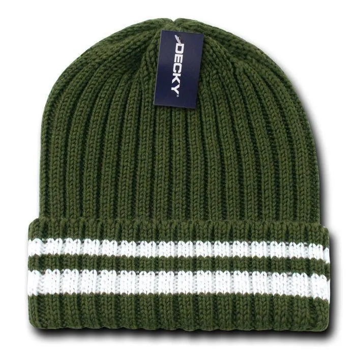 Decky Sweater Beanies Striped Thick Ribbing Knitted Skull Ski Winter Caps Hats