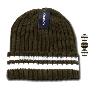 Decky Sweater Beanies Striped Thick Ribbing Knitted Skull Ski Winter Caps Hats