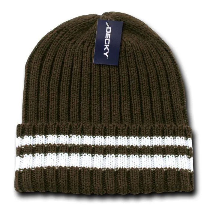 Decky Sweater Beanies Striped Thick Ribbing Knitted Skull Ski Winter Caps Hats