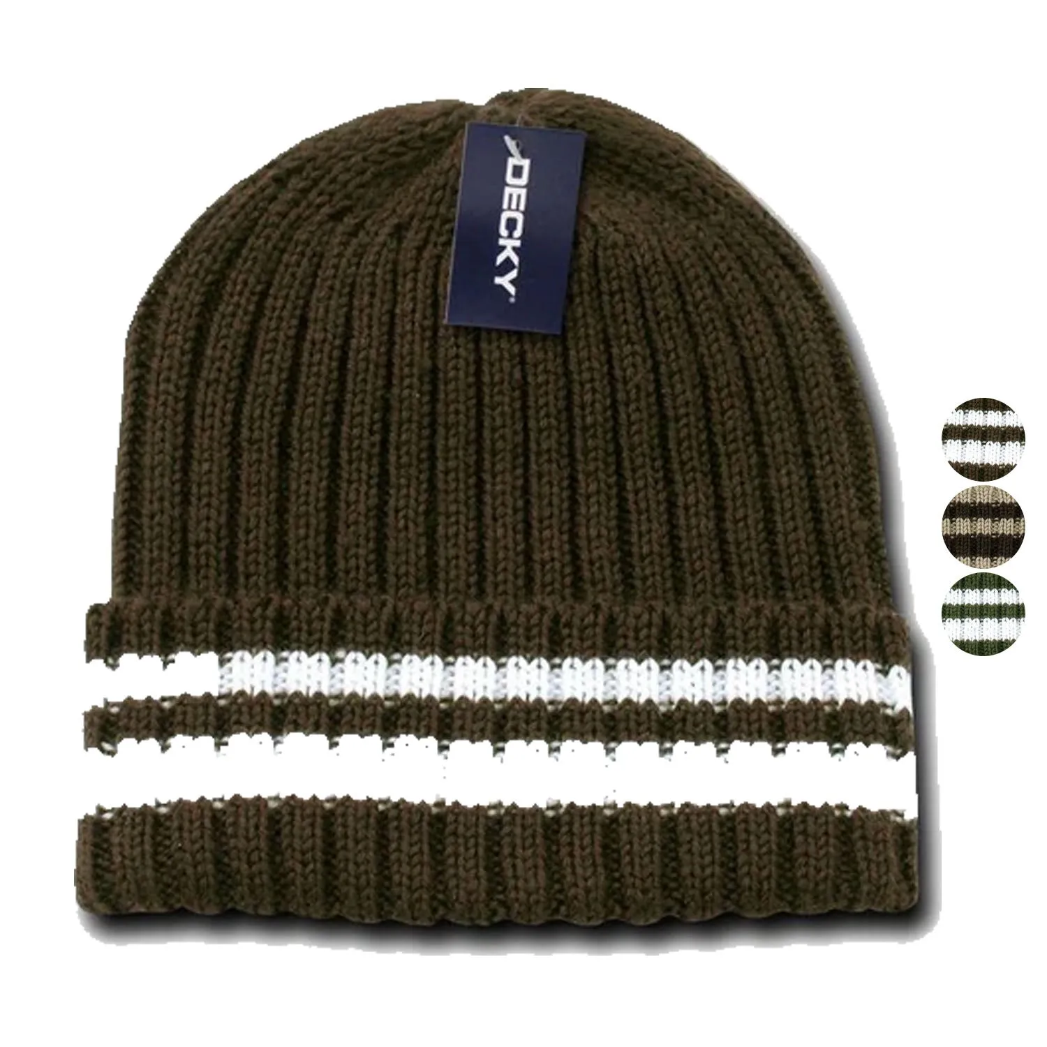Decky Sweater Beanies Striped Thick Ribbing Knitted Skull Ski Winter Caps Hats