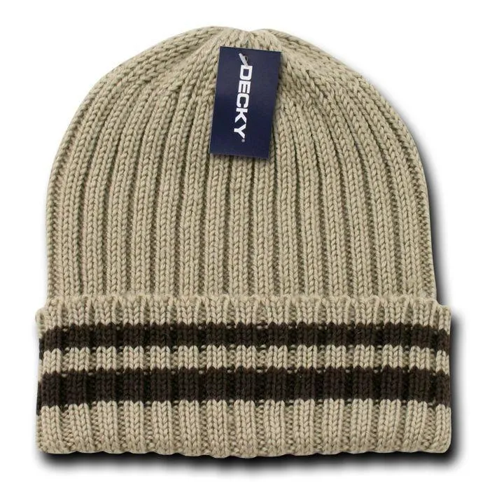 Decky Sweater Beanies Striped Thick Ribbing Knitted Skull Ski Winter Caps Hats