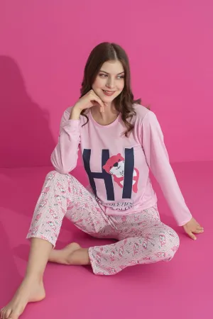 dreamy pamuklu desenli uzun kollu kadin pijama takimi