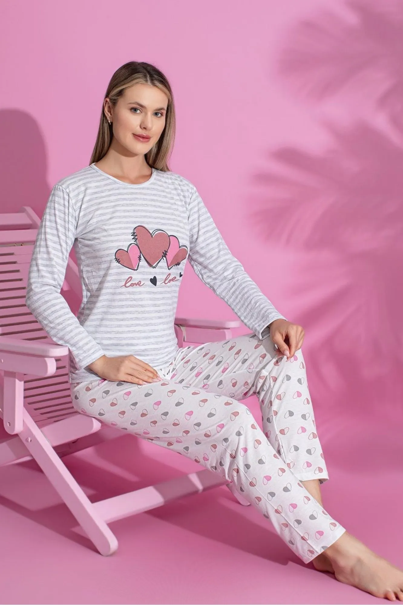dreamy pamuklu desenli uzun kollu kadin pijama takimi
